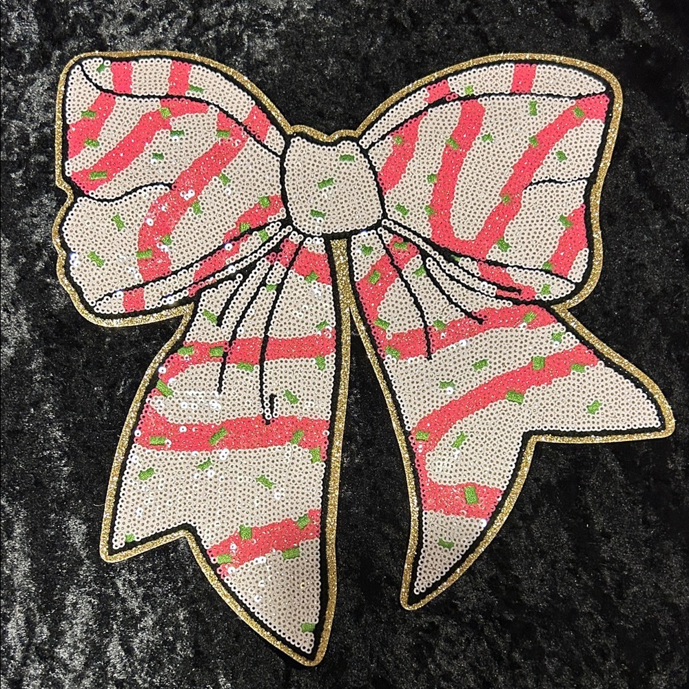 Extra Large Sequin Bow Patch with Pink and Green Accents